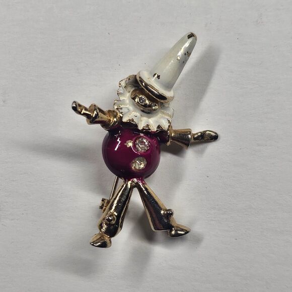 Ernest Steiner Clown Pin Vintage Rhinestone Enamel Brooch MCM - Picture 1 of 8